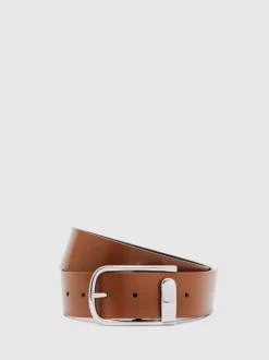 Reiss Tan Sliver Iyla Leather Half-Keeper Belt