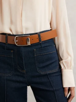 Reiss Tan Sliver Iyla Leather Half-Keeper Belt