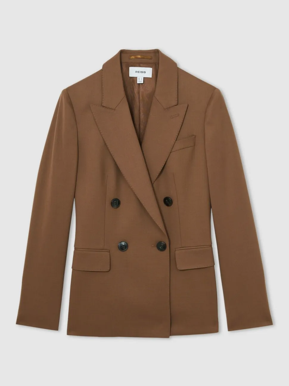 Reiss Tan Solene Wool-Blend Double-Breasted Suit Blazer