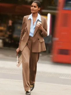 Reiss Tan Solene Wool-Blend Wide-Leg Suit Trousers
