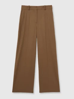 Reiss Tan Solene Wool-Blend Wide-Leg Suit Trousers