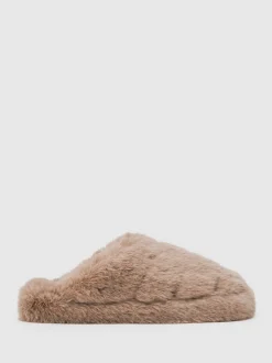 Reiss Taupe Andrea Faux Fur Slippers