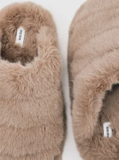 Reiss Taupe Andrea Faux Fur Slippers