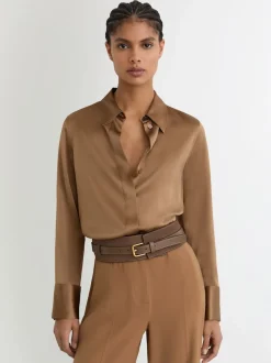 Reiss Taupe Beatrix Leather and Suede Corset Waist Belt