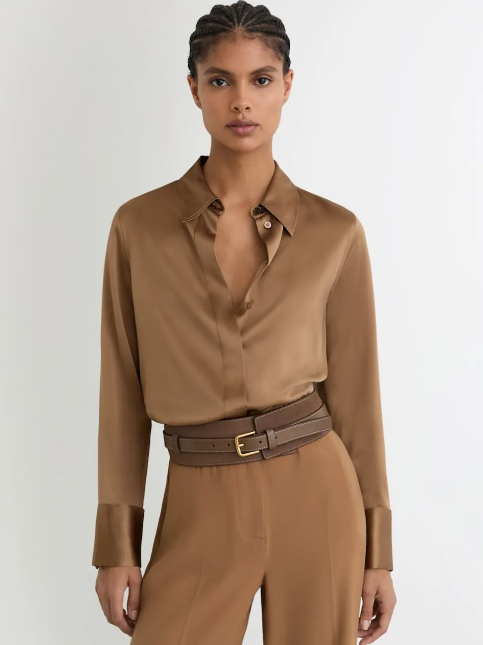 Reiss Taupe Beatrix Leather and Suede Corset Waist Belt