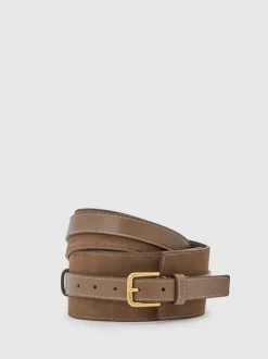 Reiss Taupe Beatrix Leather and Suede Corset Waist Belt