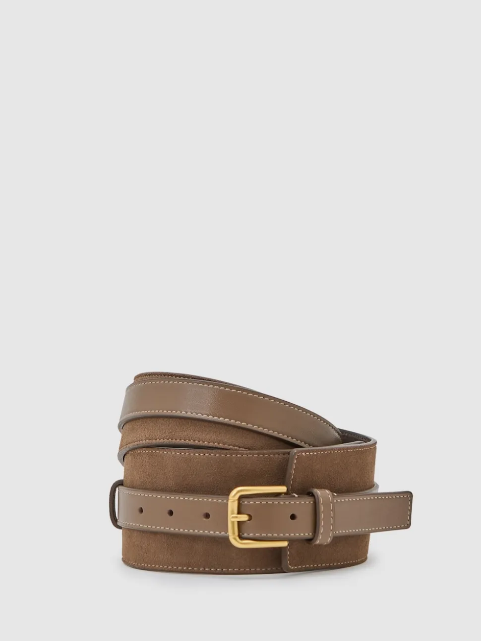 Reiss Taupe Beatrix Leather and Suede Corset Waist Belt