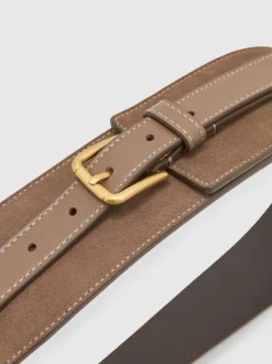 Reiss Taupe Beatrix Leather and Suede Corset Waist Belt