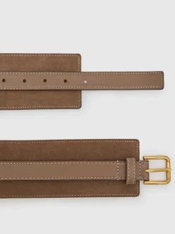 Reiss Taupe Beatrix Leather and Suede Corset Waist Belt