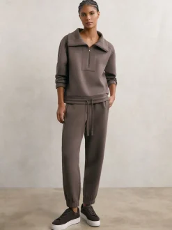 Reiss Taupe Brown Laney Premium Interlock Tapered Joggers