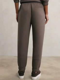 Reiss Taupe Brown Laney Premium Interlock Tapered Joggers