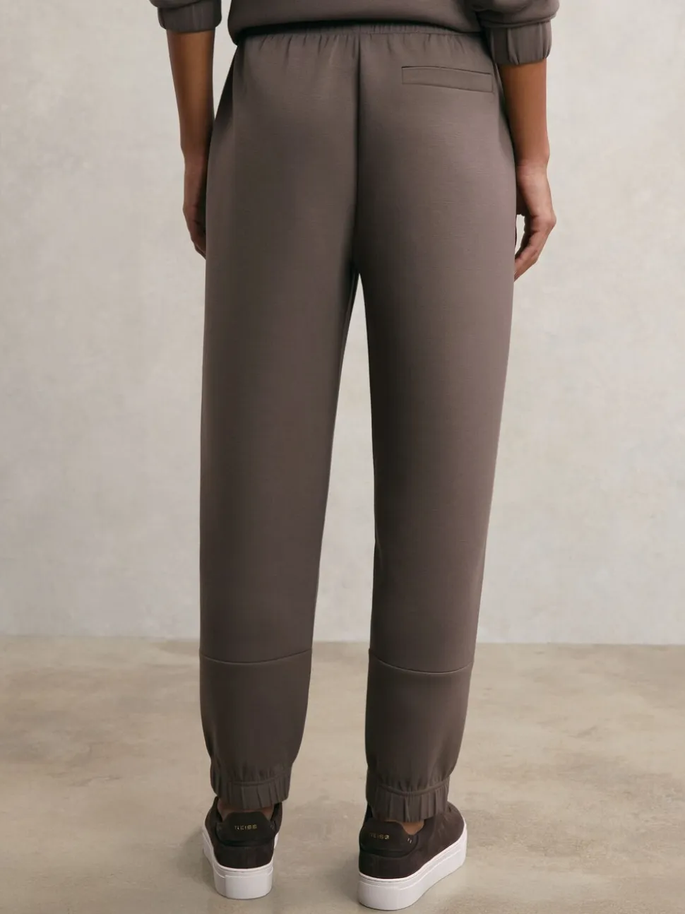 Reiss Taupe Brown Laney Premium Interlock Tapered Joggers