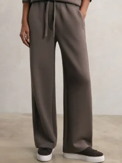 Reiss Taupe Brown Laney Premium Interlock Wide-Leg Joggers