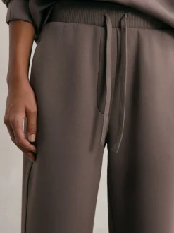 Reiss Taupe Brown Laney Premium Interlock Wide-Leg Joggers