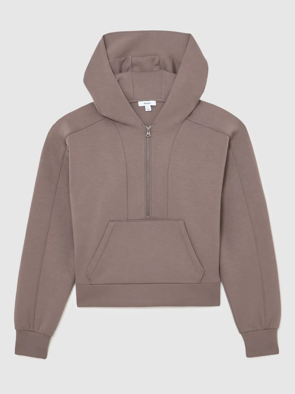 Reiss Taupe Brown Lockie Premium Interlock Half-Zip Hoodie