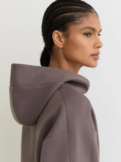 Reiss Taupe Brown Lockie Premium Interlock Half-Zip Hoodie