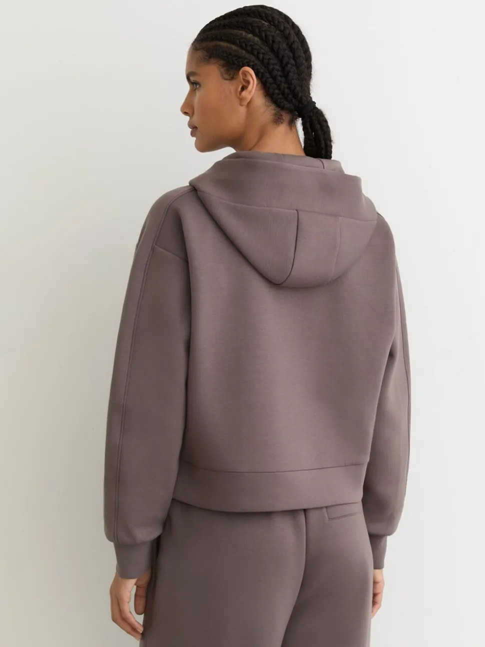 Reiss Taupe Brown Lockie Premium Interlock Half-Zip Hoodie
