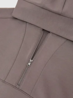 Reiss Taupe Brown Lockie Premium Interlock Half-Zip Hoodie