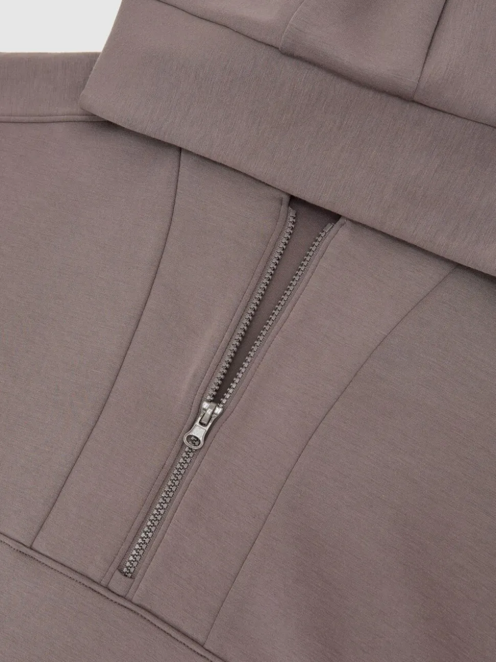 Reiss Taupe Brown Lockie Premium Interlock Half-Zip Hoodie
