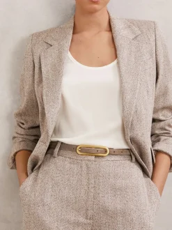Reiss Taupe Chaya Suede Elongated-Buckle Skinny Belt