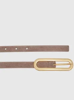 Reiss Taupe Chaya Suede Elongated-Buckle Skinny Belt