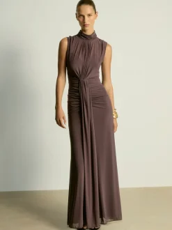 Reiss Taupe Daniella Ruched Sleeveless Maxi Dress
