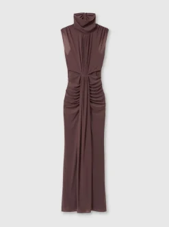 Reiss Taupe Daniella Ruched Sleeveless Maxi Dress