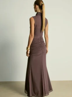 Reiss Taupe Daniella Ruched Sleeveless Maxi Dress