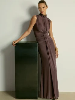 Reiss Taupe Daniella Ruched Sleeveless Maxi Dress