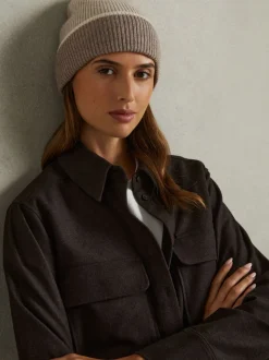Reiss Taupe Filipa Wool-Blend Tipped Beanie