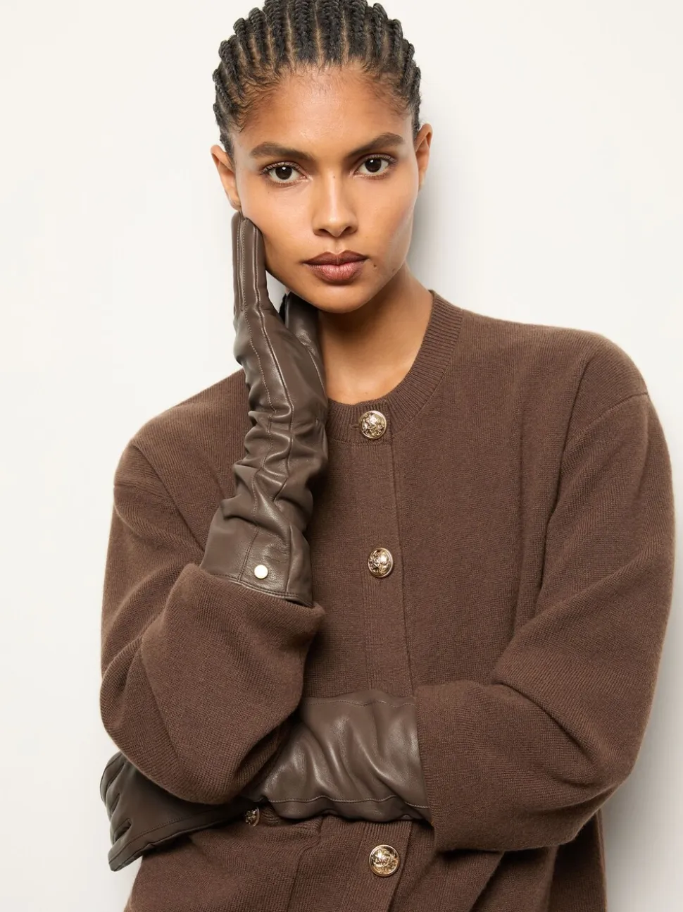 Reiss Taupe Iris Long Leather Gloves