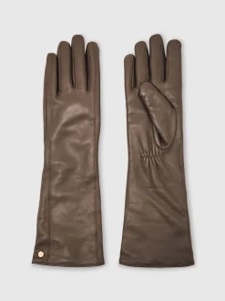 Reiss Taupe Iris Long Leather Gloves