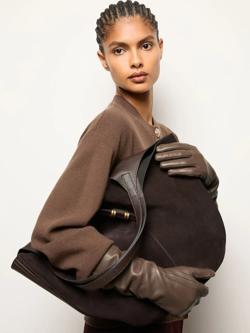 Reiss Taupe Iris Long Leather Gloves