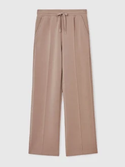Reiss Taupe Neutral Jemma Petite Premium Interlock Wide-Leg Joggers