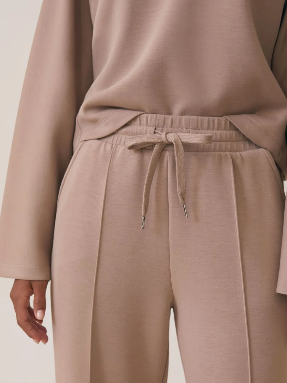 Reiss Taupe Neutral Jemma Petite Premium Interlock Wide-Leg Joggers