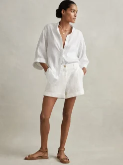 Reiss White Demi Linen Garment Dyed Shorts