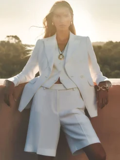 Reiss White Devon Linen-Blend Bermuda Shorts