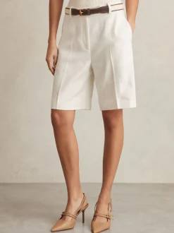 Reiss White Devon Linen-Blend Bermuda Shorts