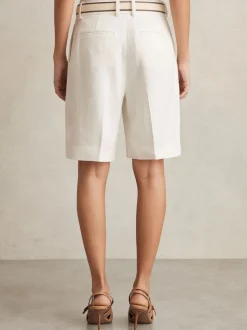 Reiss White Devon Linen-Blend Bermuda Shorts