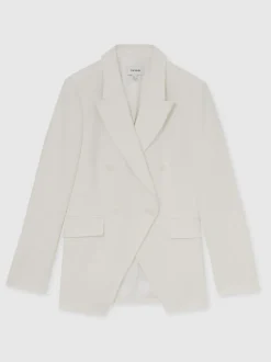 Reiss White Devon Linen-Blend Double-Breasted Suit Jacket