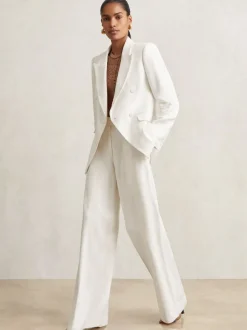 Reiss White Devon Linen-Blend Double-Breasted Suit Jacket
