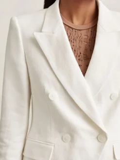 Reiss White Devon Linen-Blend Double-Breasted Suit Jacket