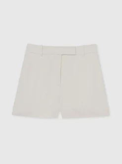 Reiss White Devon Linen-Blend Tailored Shorts