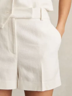 Reiss White Devon Linen-Blend Tailored Shorts
