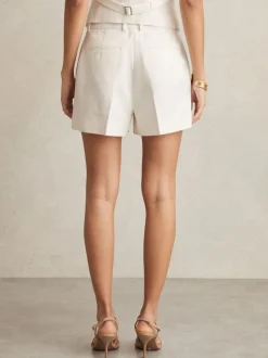 Reiss White Devon Linen-Blend Tailored Shorts