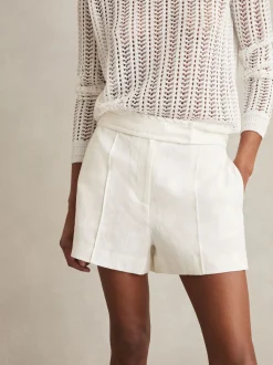 Reiss White Fawn Linen Whipstitch Shorts