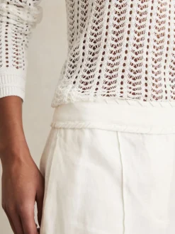 Reiss White Fawn Linen Whipstitch Shorts