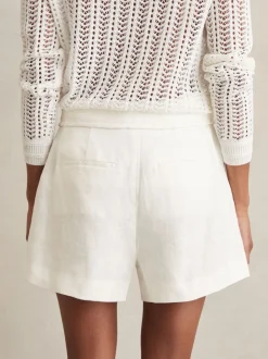 Reiss White Fawn Linen Whipstitch Shorts