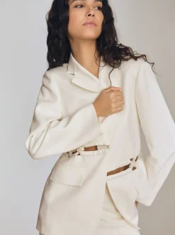 Reiss White Leia Atelier Rope Detail Single Breasted Blazer