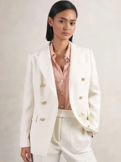 Reiss White Lily Double-Breasted Twill Suit Blazer With Wool